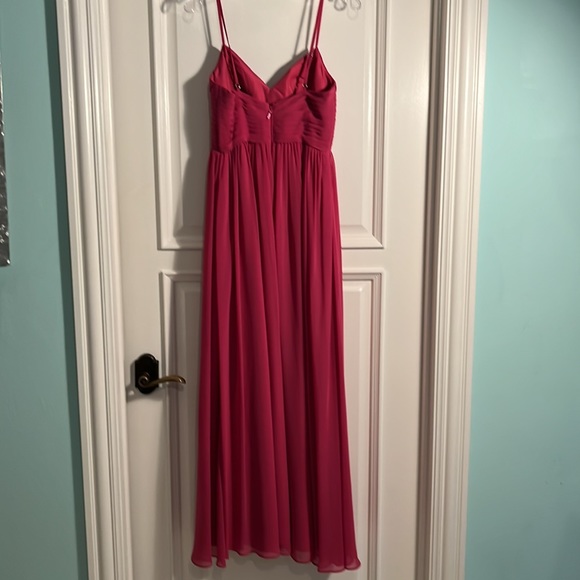 Azazie - Alia Floor-Length Dress - A-Line Pleated Chiffon - Fuchsia- Size 4- EUC - Picture 12 of 12